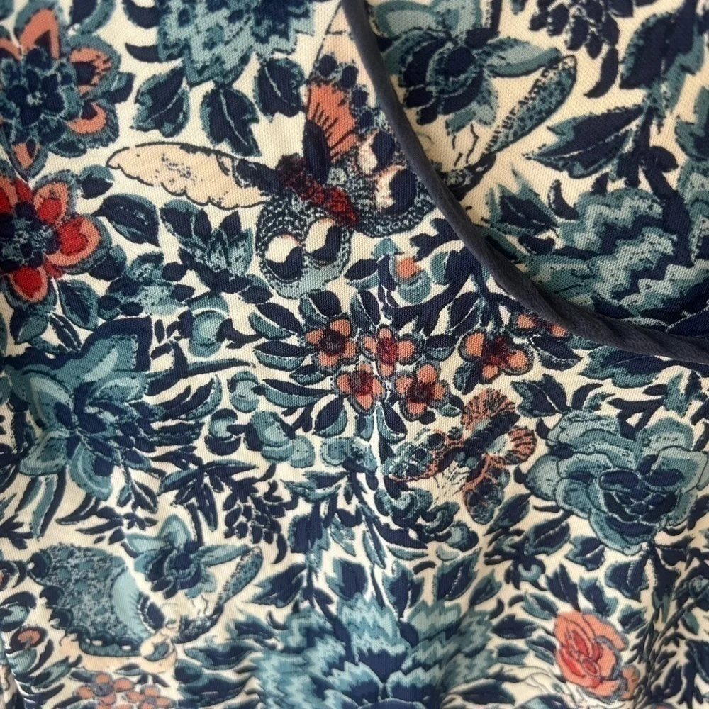 Tory Burch Silk  Floral Butterfly Print V Neck Blouse
